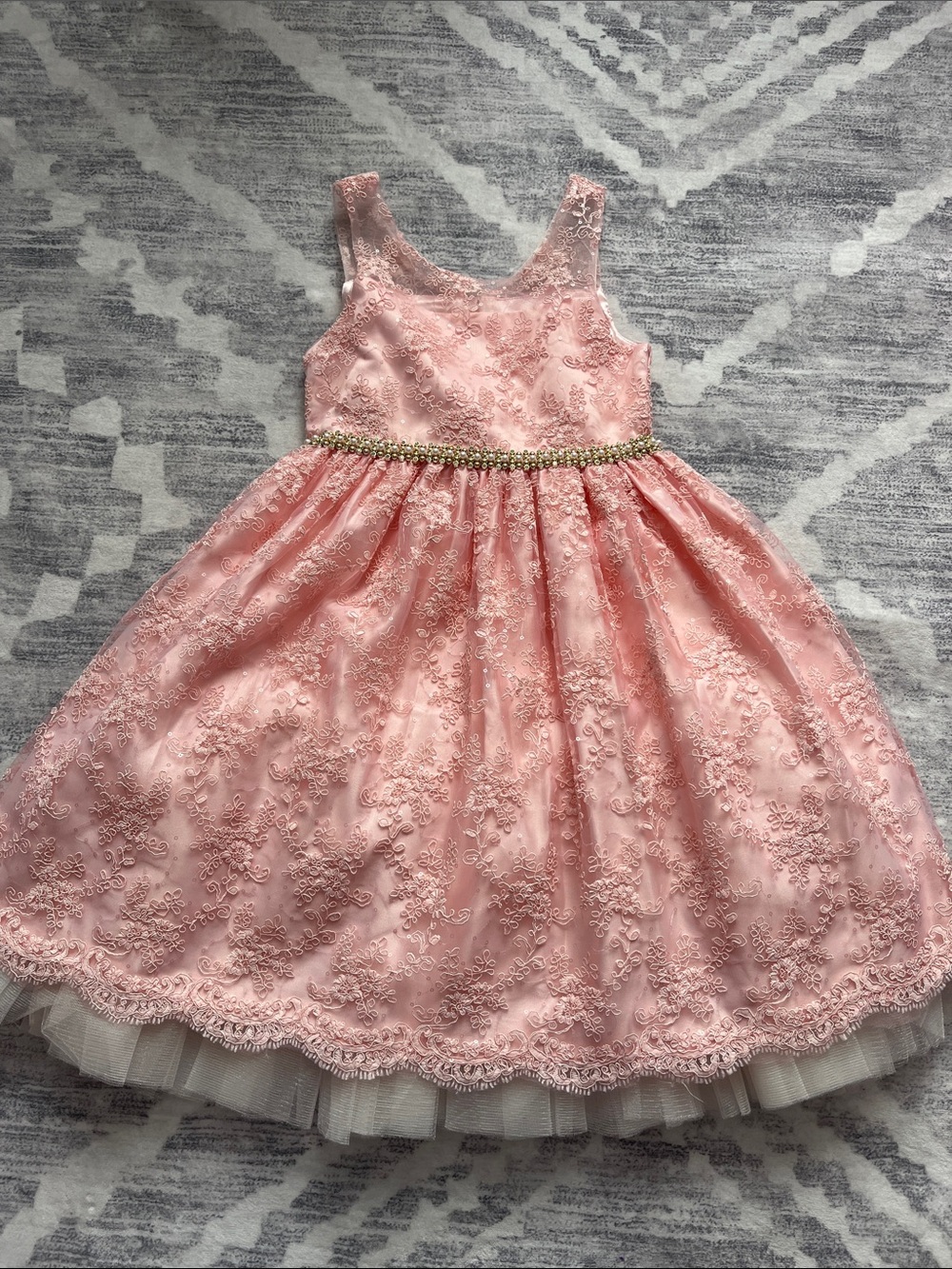 American Princess Pink Lace Tulle Dress with Beaded Waist